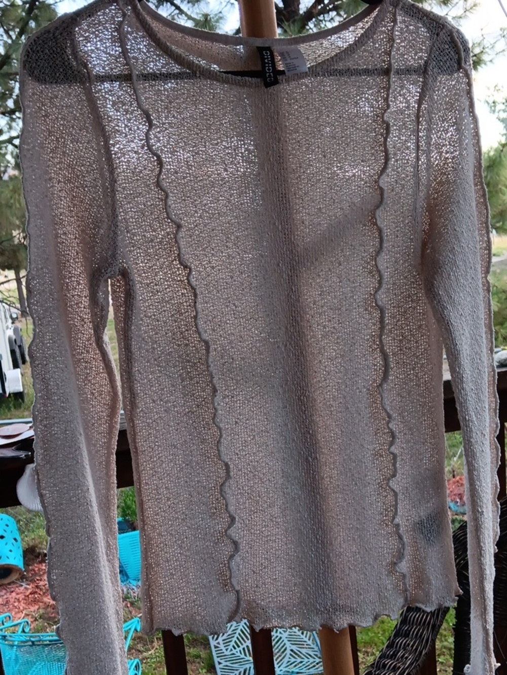 Divided Beige Sheer Scoop Neck Knit Sweater